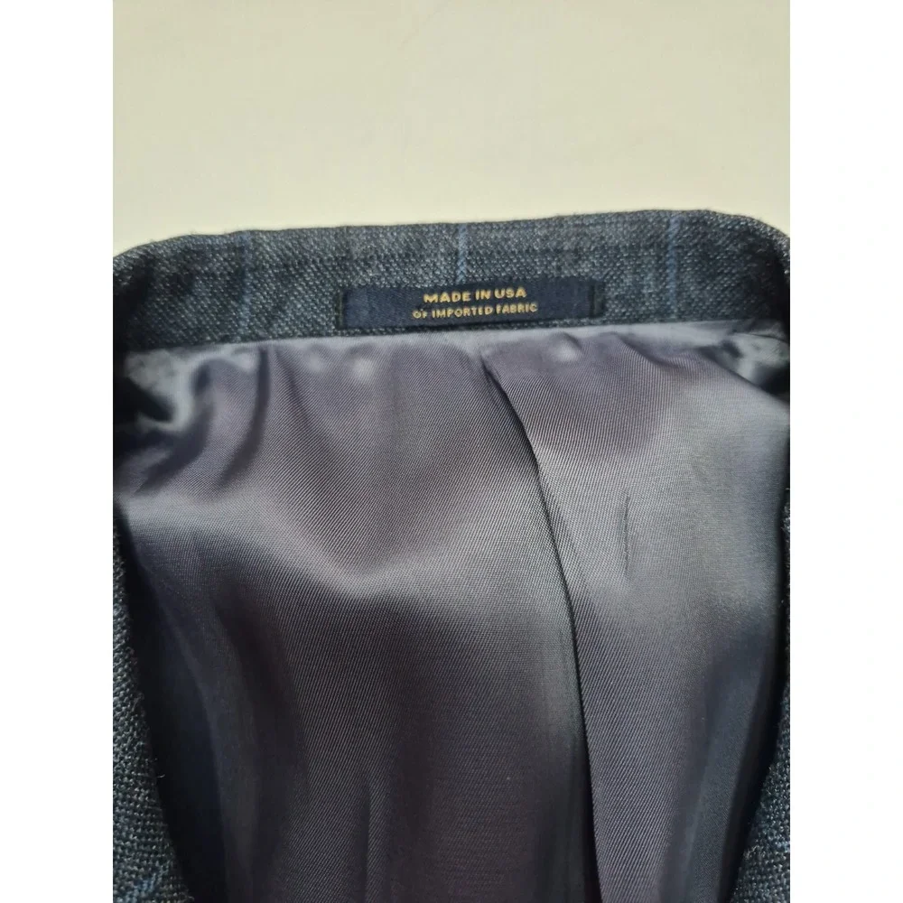 Hart Schaffner Marx Mens 44R Two Button Wool Sports Coat Blue Check USA